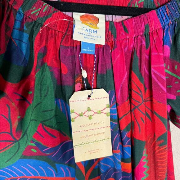 NWT Farm Rio Anthropologie Tropical Maxi Dress Sz S Off Shoulder Resort Vacation - Picture 4 of 8